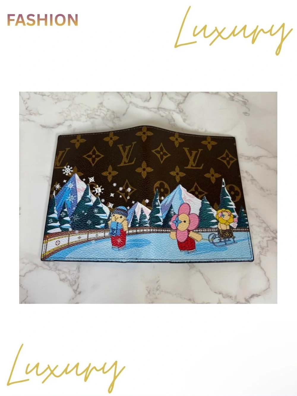 PASSPORT: Brown & Blue Winter Scene w/Monogram, NIB